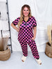 Pink & Black Check Short Sleeve Top & Jogger Bottom Loungewear Set - Whiskey Skies - SHIRLEY & STONE