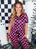Pink & Black Check Short Sleeve Top & Jogger Bottom Loungewear Set - Whiskey Skies - SHIRLEY & STONE