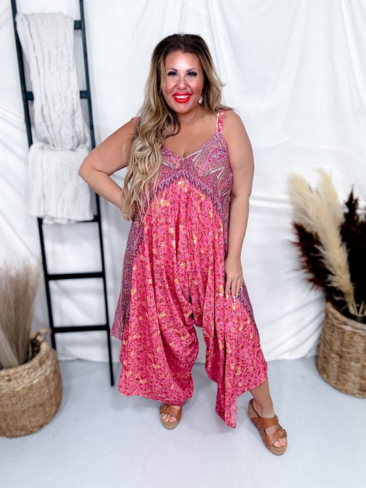Pink Boho Bliss Harem Romper - Whiskey Skies - J.NNA