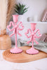 Pink Bow Taper Candlesticks (2 Sizes) - Whiskey Skies - RAZ IMPORTS