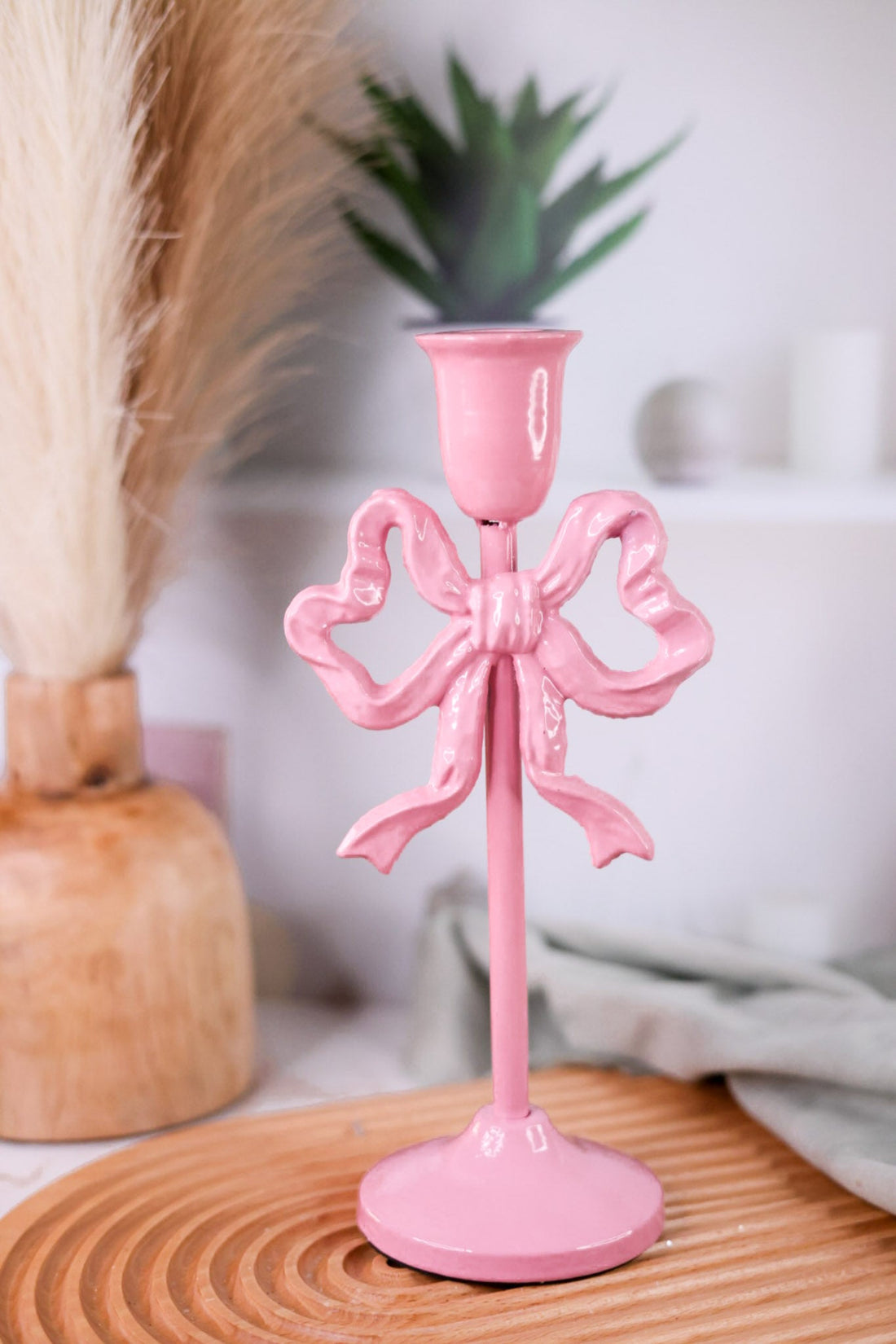 Pink Bow Taper Candlesticks (2 Sizes) - Whiskey Skies - RAZ IMPORTS