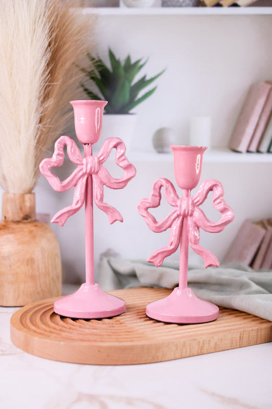 Pink Bow Taper Candlesticks (2 Sizes) - Whiskey Skies - RAZ IMPORTS