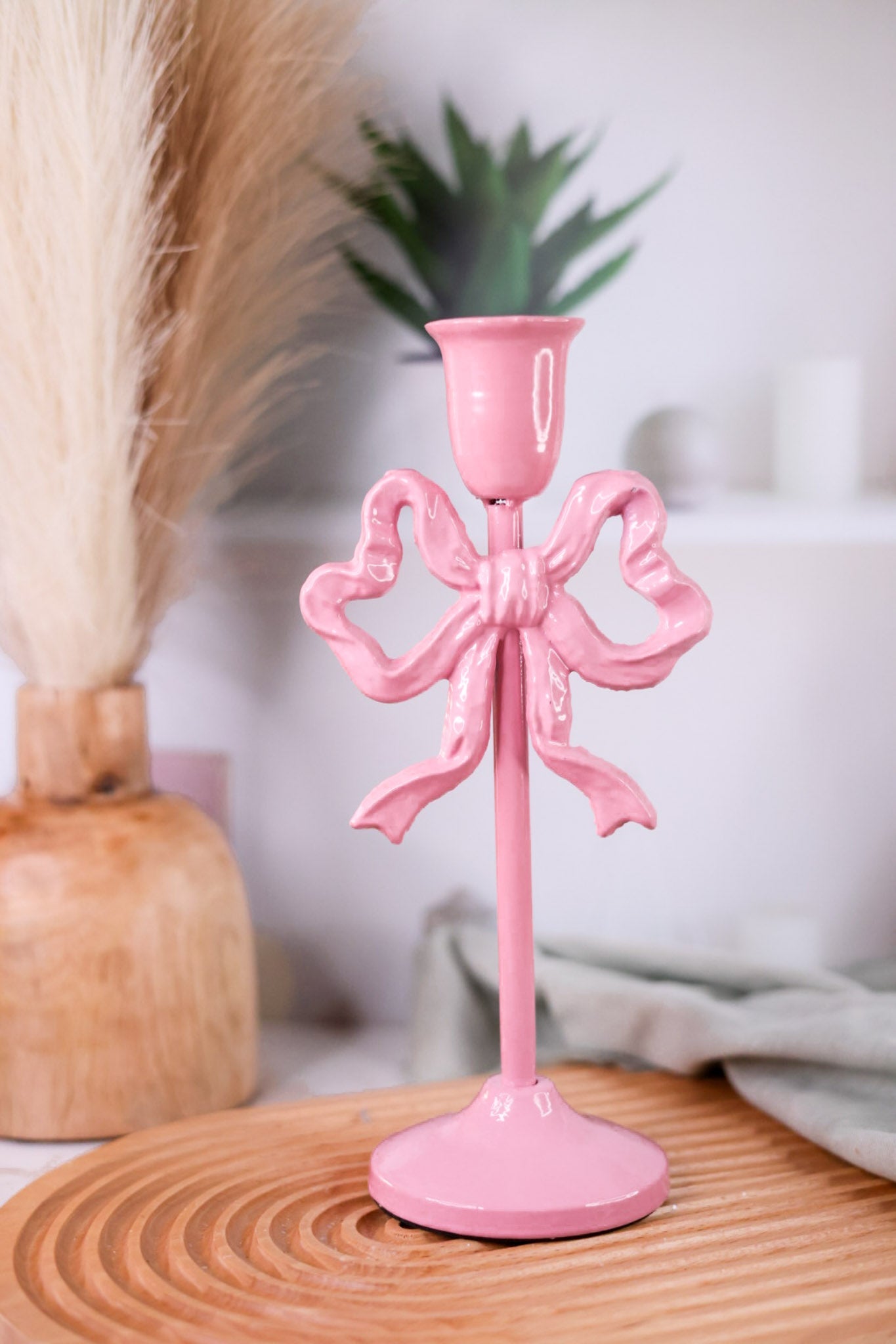 Pink Bow Taper Candlesticks (2 Sizes) - Whiskey Skies - RAZ IMPORTS