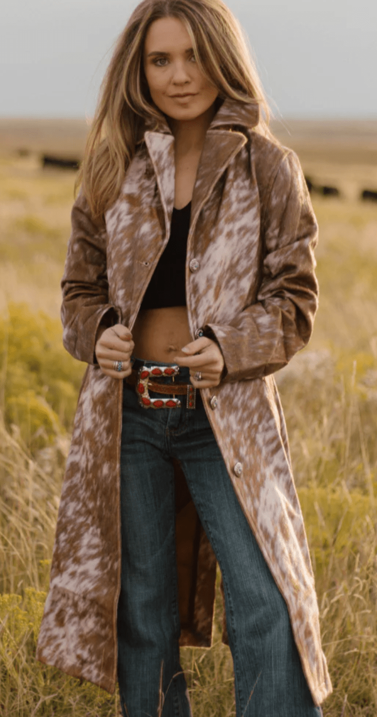 Pink & Brown Cow Print Faux Fur Duster - Whiskey Skies - STERLING KREEK