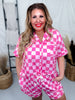 Pink Checkered Button Down Short PJ Loungewear Set - Whiskey Skies - SHIRLEY & STONE