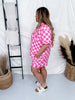 Pink Checkered Button Down Short PJ Loungewear Set - Whiskey Skies - SHIRLEY & STONE