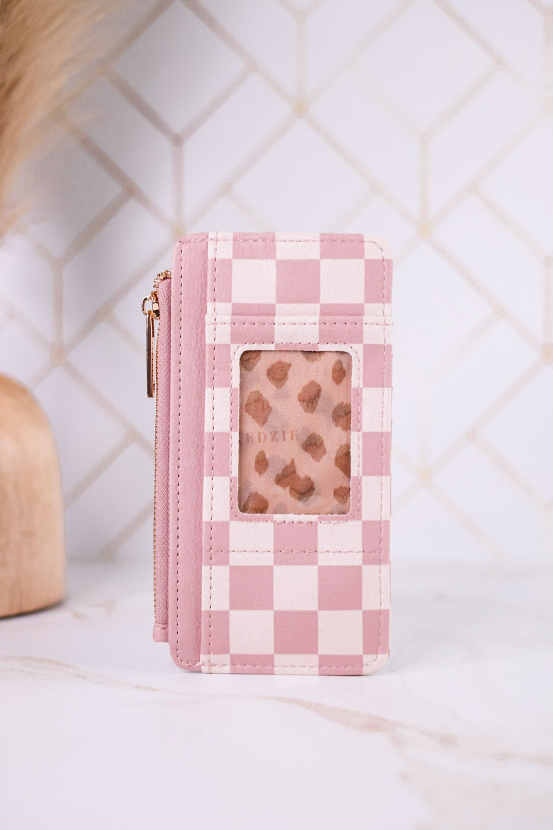 Pink Checkered Essentials Only Zippered Wallet - Whiskey Skies - DM MERCHANDISING