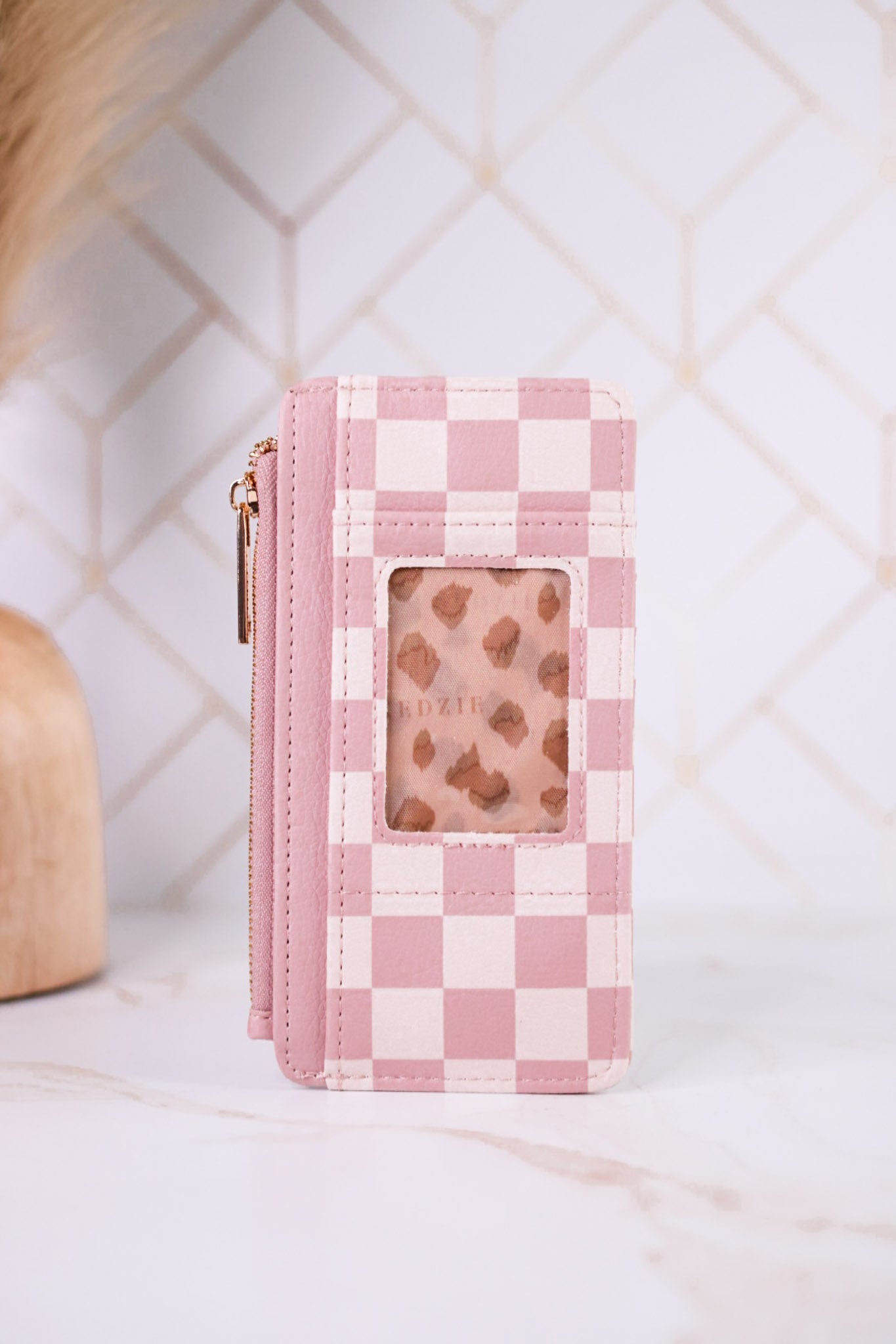 Pink Checkered Essentials Only Zippered Wallet - Whiskey Skies - DM MERCHANDISING