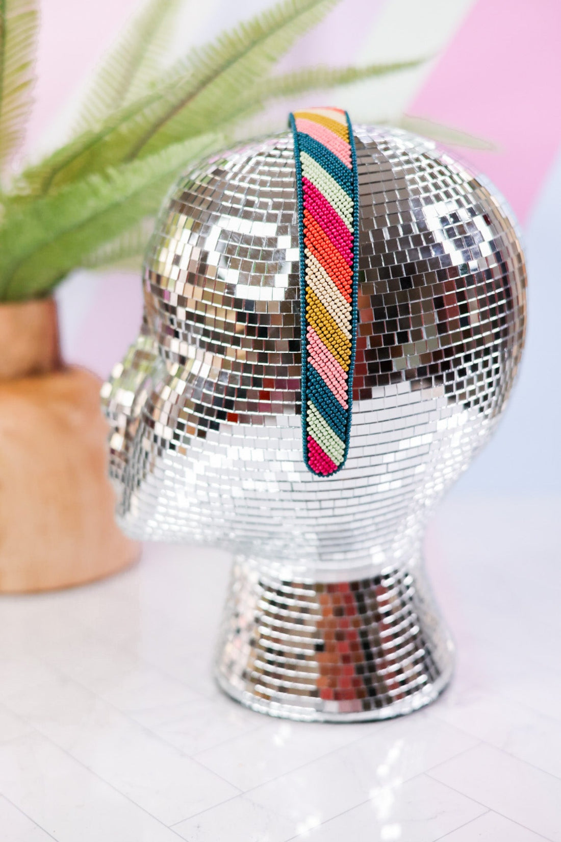 Pink Citron And Peacock Diagonal Stripe Headband - Whiskey Skies - INK+ALLOY