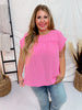 Pink Cosmos Round Neck Babydoll Top with Banded Sleeves - Whiskey Skies - ANDREE BY UNIT