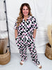 Pink Daisy Black & White Checkered Loungewear Set - Whiskey Skies - SHIRLEY & STONE