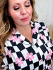 Pink Daisy Black & White Checkered Loungewear Set - Whiskey Skies - SHIRLEY & STONE