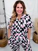 Pink Daisy Black & White Checkered Loungewear Set - Whiskey Skies - SHIRLEY & STONE
