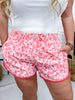 Pink Floral Elastic Waistband Shorts - Whiskey Skies - SOUTHERN GRACE