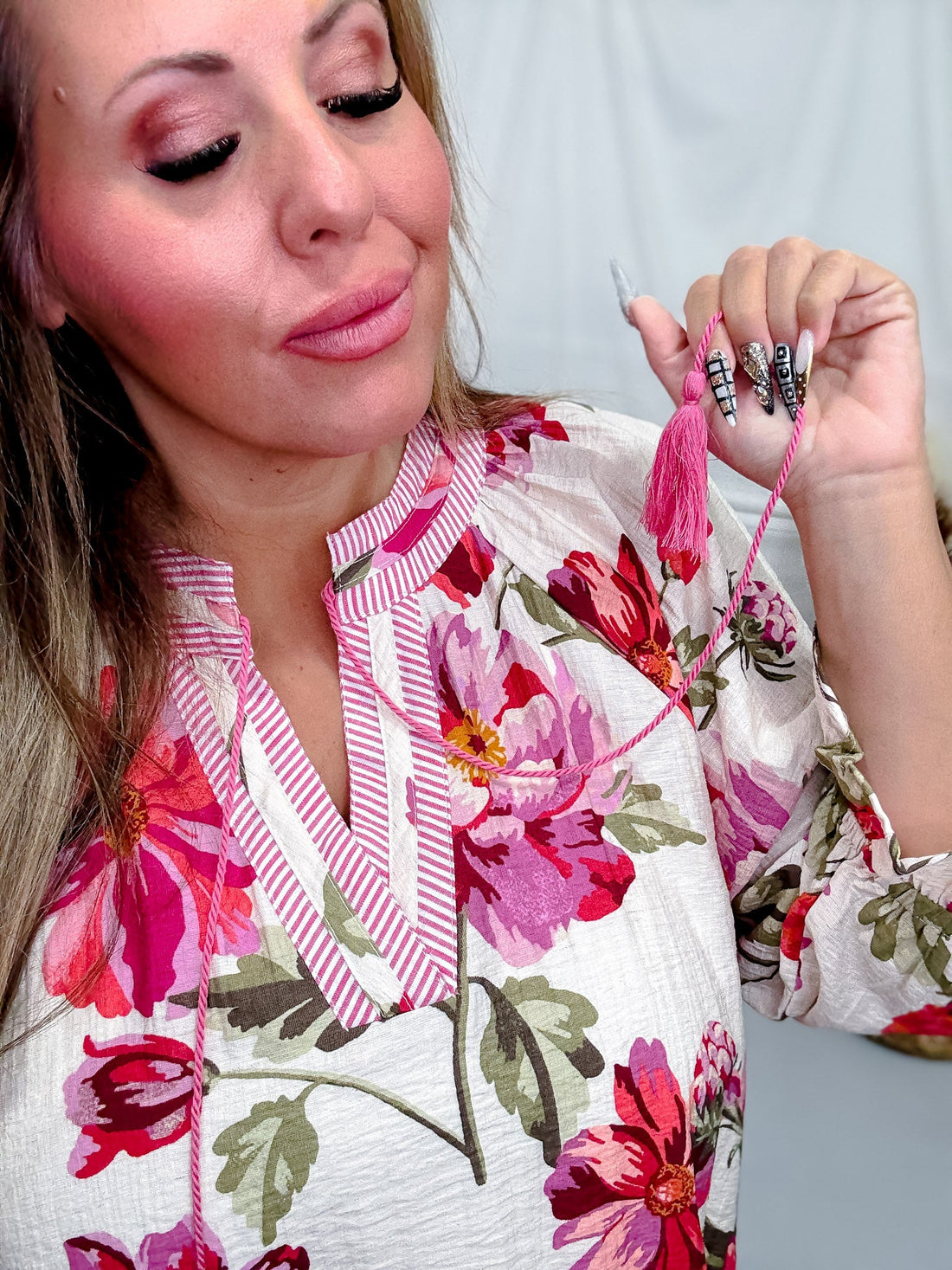 Pink Floral Print Peasant Blouse - Whiskey Skies - ODDI