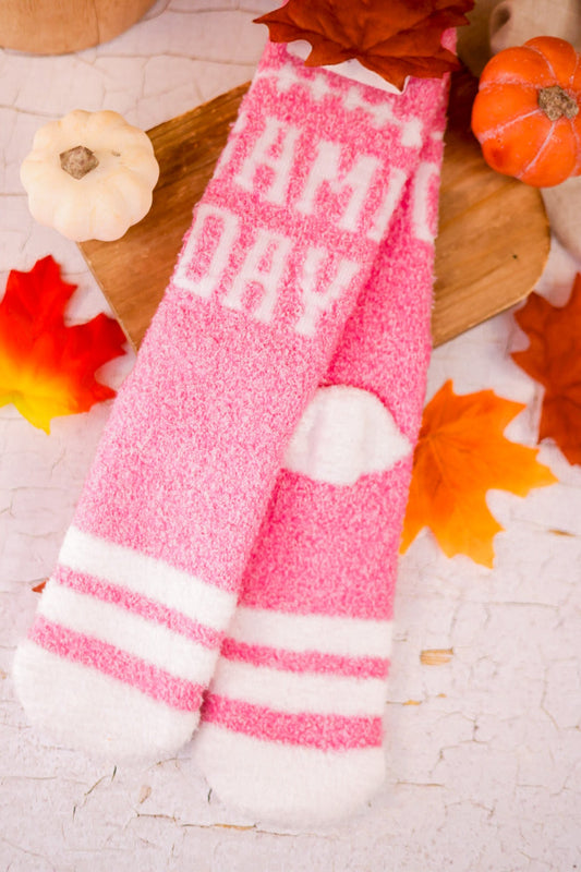 Pink Game Day Fuzzy Crew Socks - Whiskey Skies - CRESCENT SOCK COMPANY