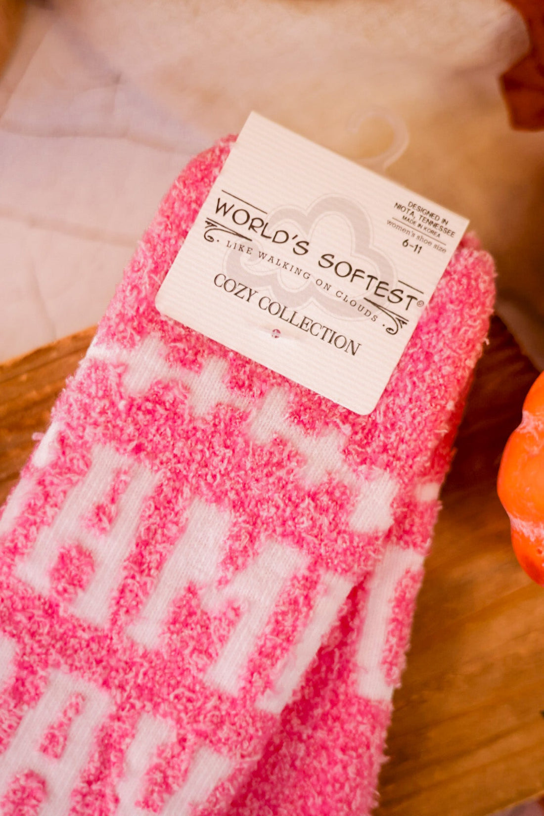 Pink Game Day Fuzzy Crew Socks - Whiskey Skies - CRESCENT SOCK COMPANY