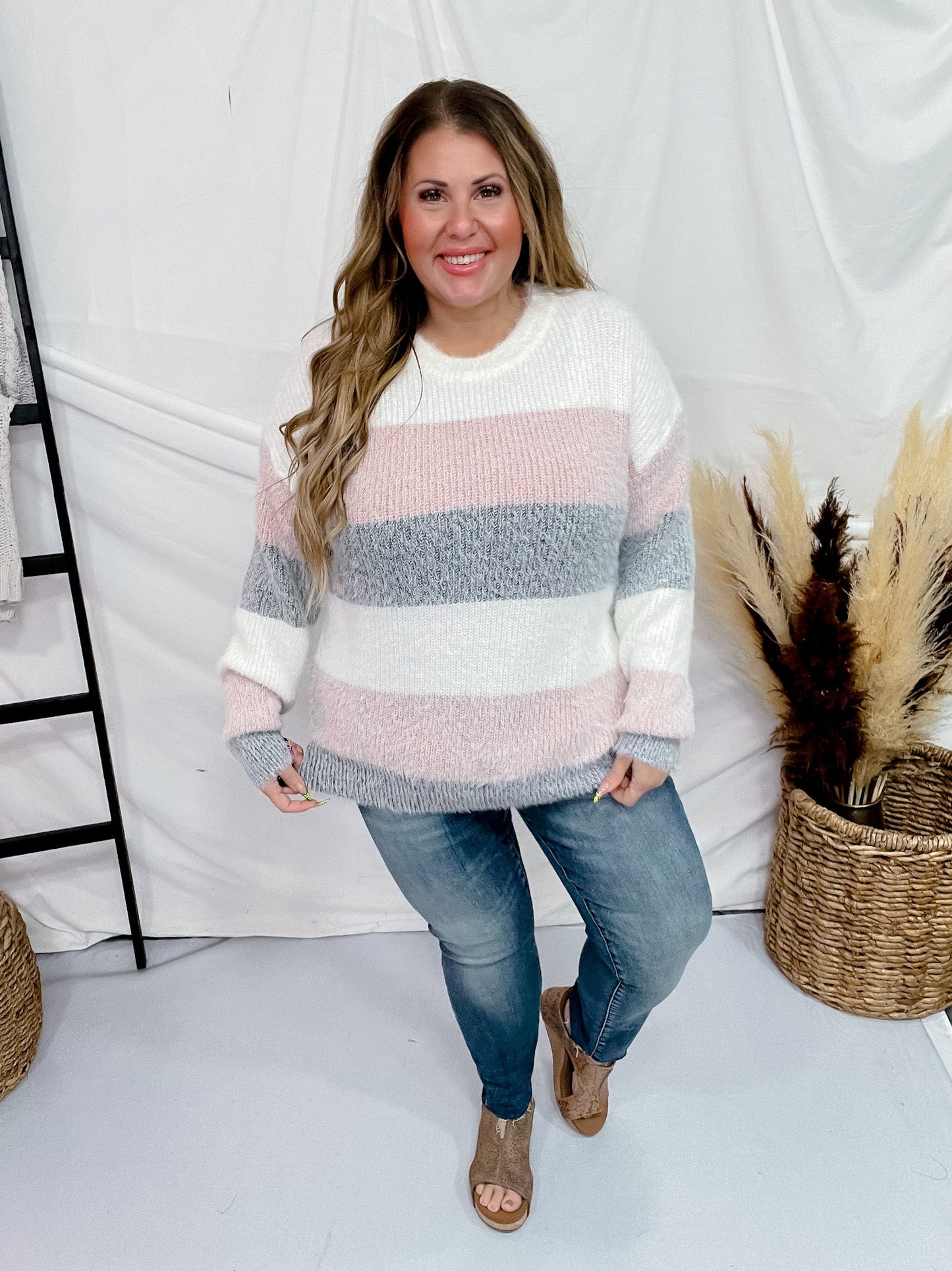 Pink & Grey Color Block Sweater - Whiskey Skies - MICHELLE MAE