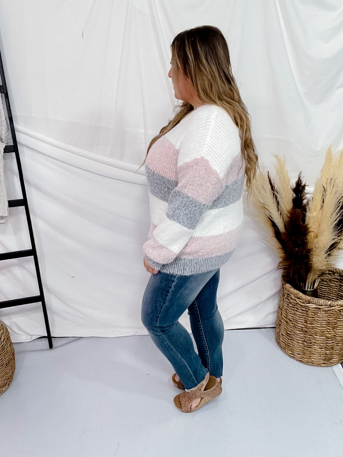 Pink & Grey Color Block Sweater - Whiskey Skies - MICHELLE MAE