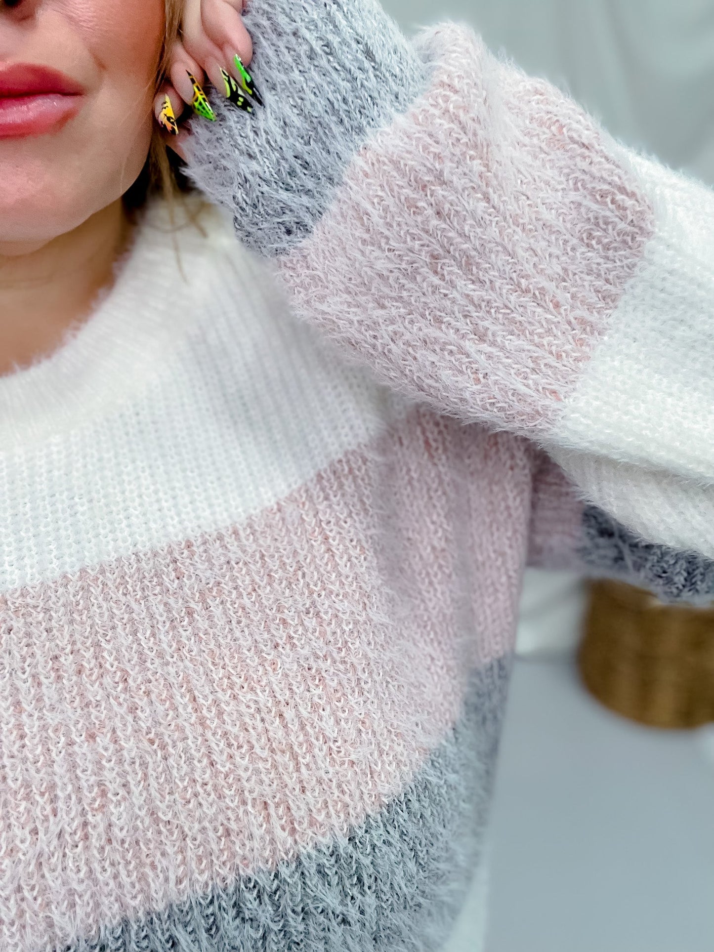 Pink & Grey Color Block Sweater - Whiskey Skies - MICHELLE MAE