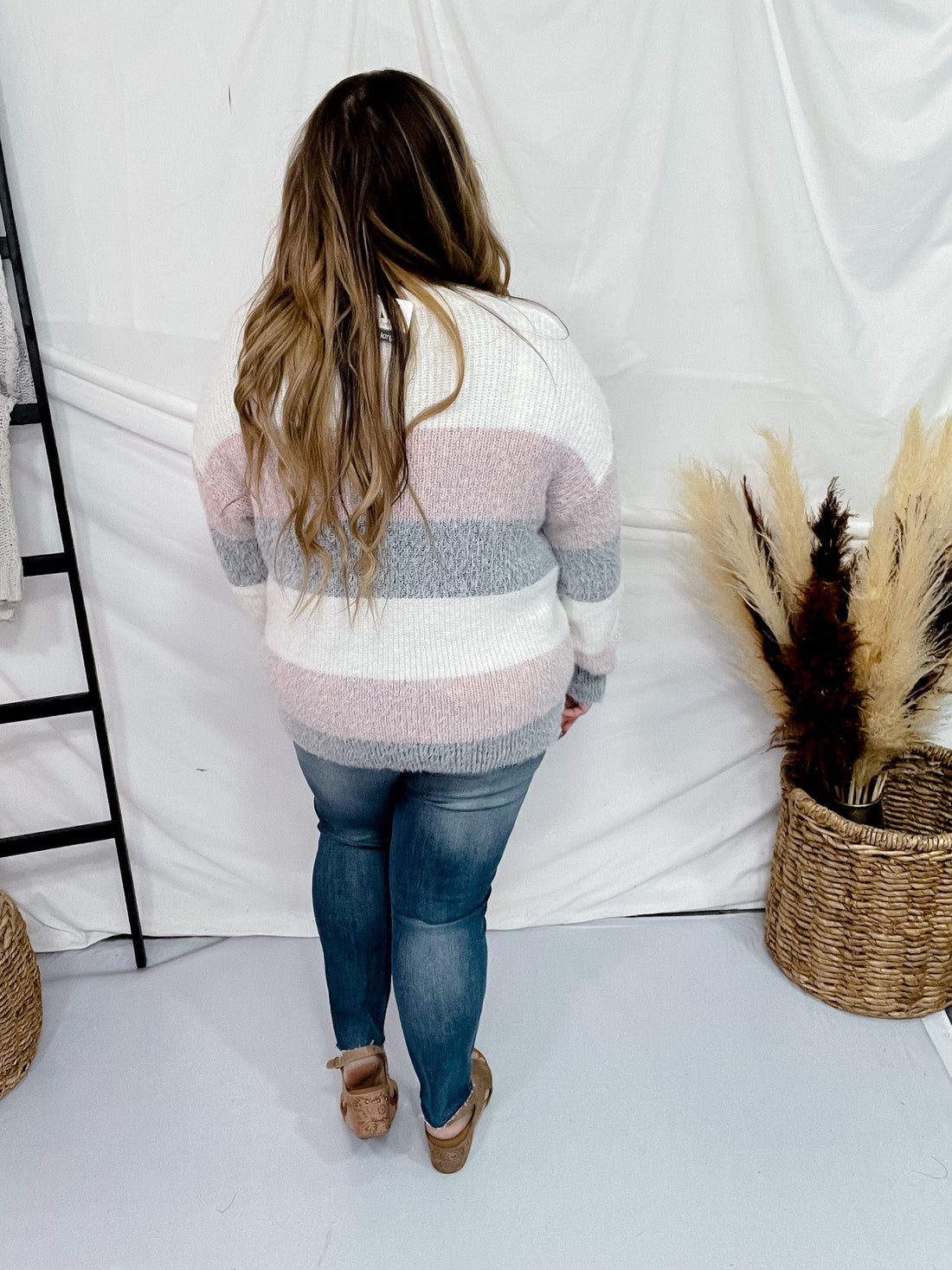 Pink & Grey Color Block Sweater - Whiskey Skies - MICHELLE MAE