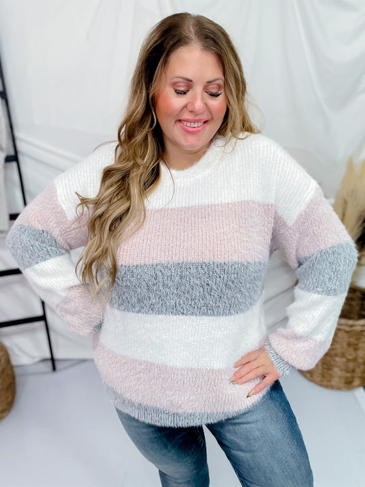 Pink & Grey Color Block Sweater - Whiskey Skies - MICHELLE MAE