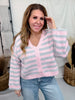 Pink & Grey Long Sleeve Button Down Striped Sweater - Whiskey Skies - DAVI & DANI