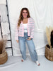 Pink & Grey Long Sleeve Button Down Striped Sweater - Whiskey Skies - DAVI & DANI