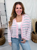 Pink & Grey Long Sleeve Button Down Striped Sweater - Whiskey Skies - DAVI & DANI