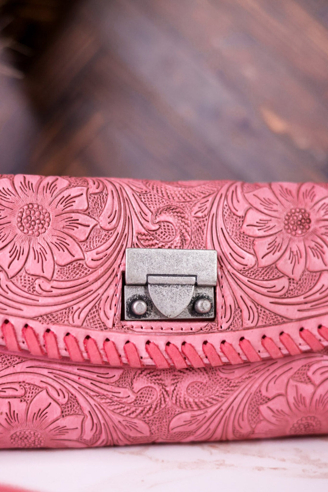 Pink Hand Tooled Leather & Calfskin Elena Mini Bag - Whiskey Skies - LOYAL WEST