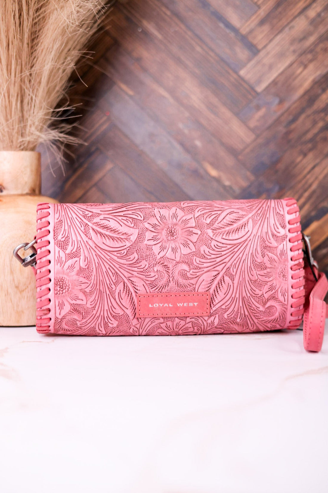 Pink Hand Tooled Leather & Calfskin Elena Mini Bag - Whiskey Skies - LOYAL WEST
