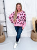 Pink Heart Leopard Print Sweater - Whiskey Skies - BIBI