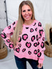 Pink Heart Leopard Print Sweater - Whiskey Skies - BIBI