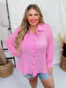 Pink Long Sleeve Crochet Knit Button Front Top - Whiskey Skies - ANDREE BY UNIT