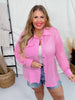 Pink Long Sleeve Crochet Knit Button Front Top - Whiskey Skies - ANDREE BY UNIT