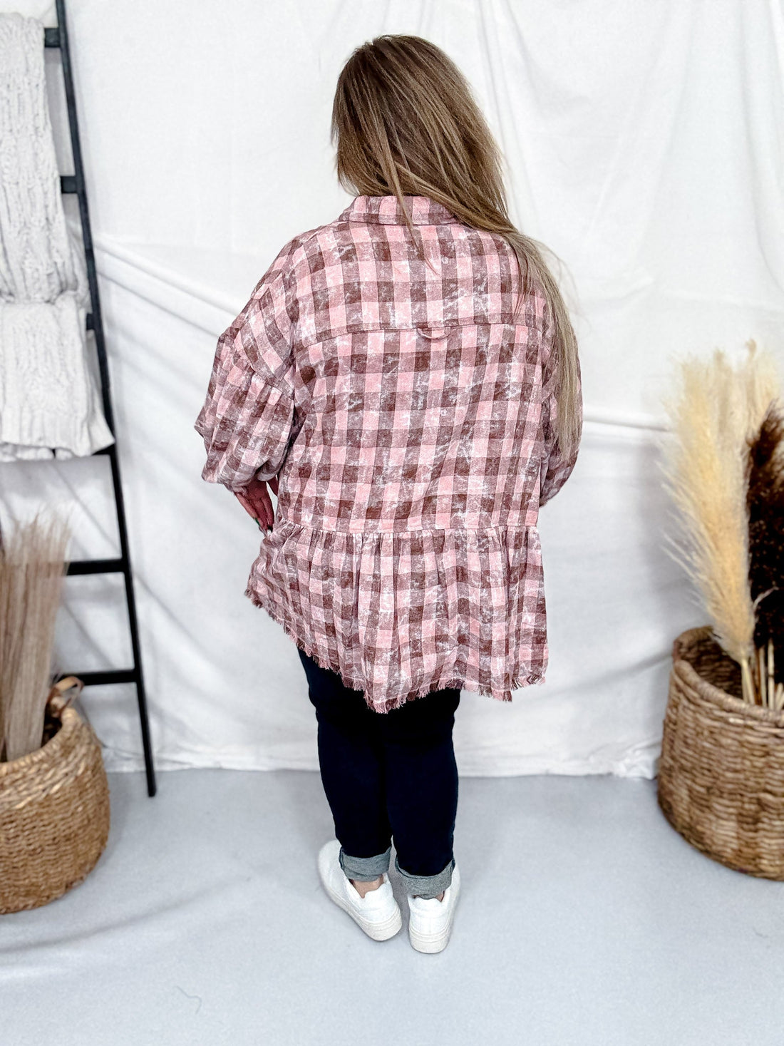 Pink & Mauve Long Sleeve Lightweight Button Down Shacket - Whiskey Skies - WHITE BIRCH