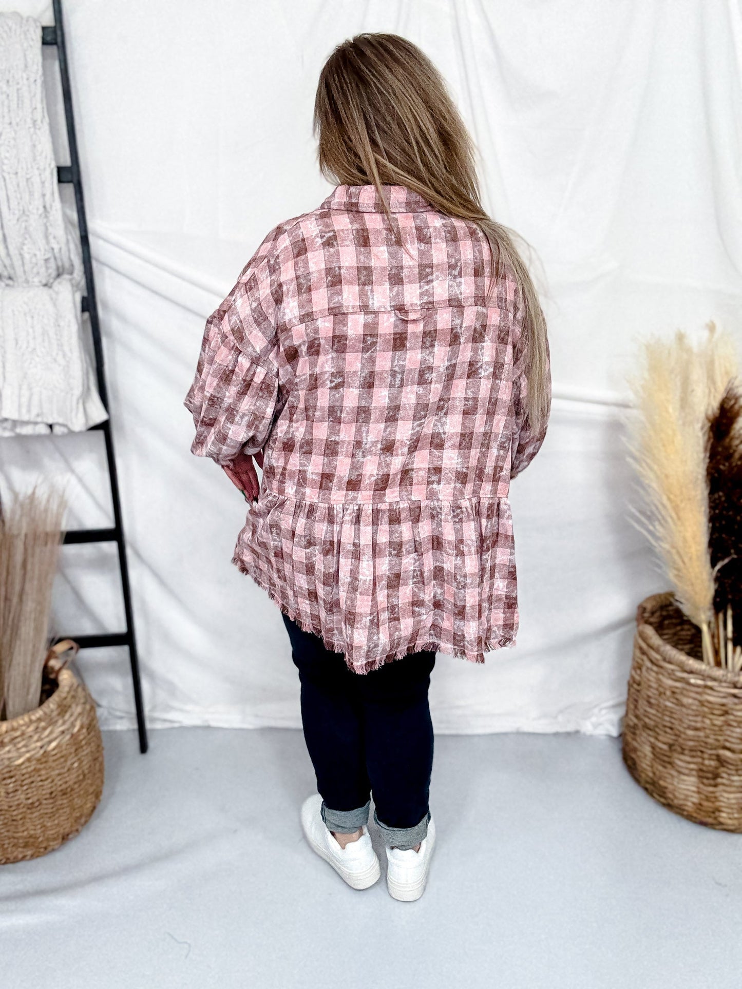 Pink & Mauve Long Sleeve Lightweight Button Down Shacket - Whiskey Skies - WHITE BIRCH