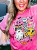 Pink Mineral Washed Retro Halloween Graphic T-Shirt - Whiskey Skies - SUGAR STITCH