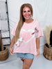 Pink Mineral Washed Tee With Heart And Bow Appliques - Whiskey Skies - ODDI
