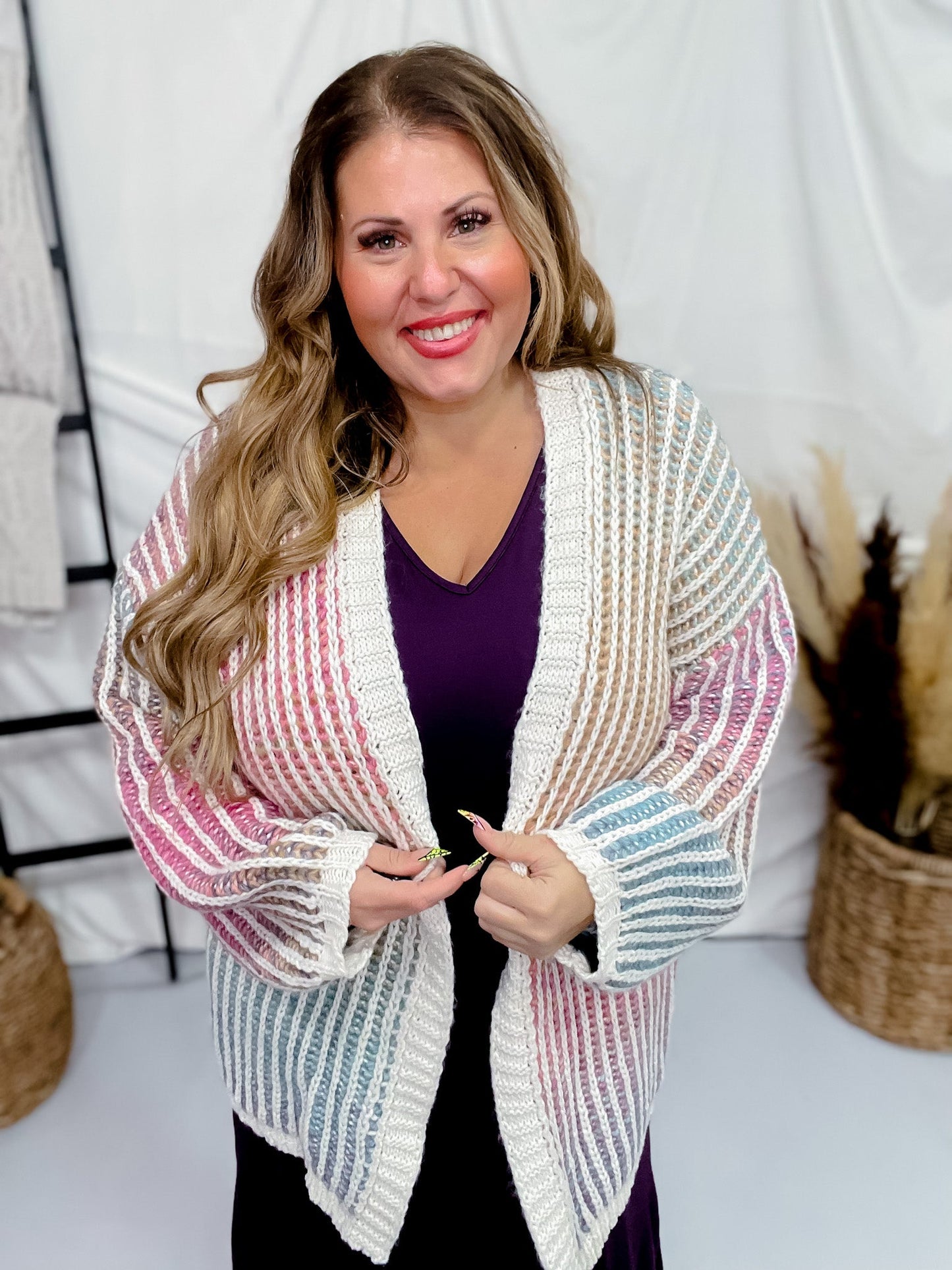 Pink Multi - Colored Ombre Sweater Cardigan - Whiskey Skies - ADORA