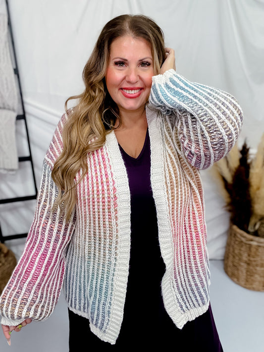 Pink Multi - Colored Ombre Sweater Cardigan - Whiskey Skies - ADORA