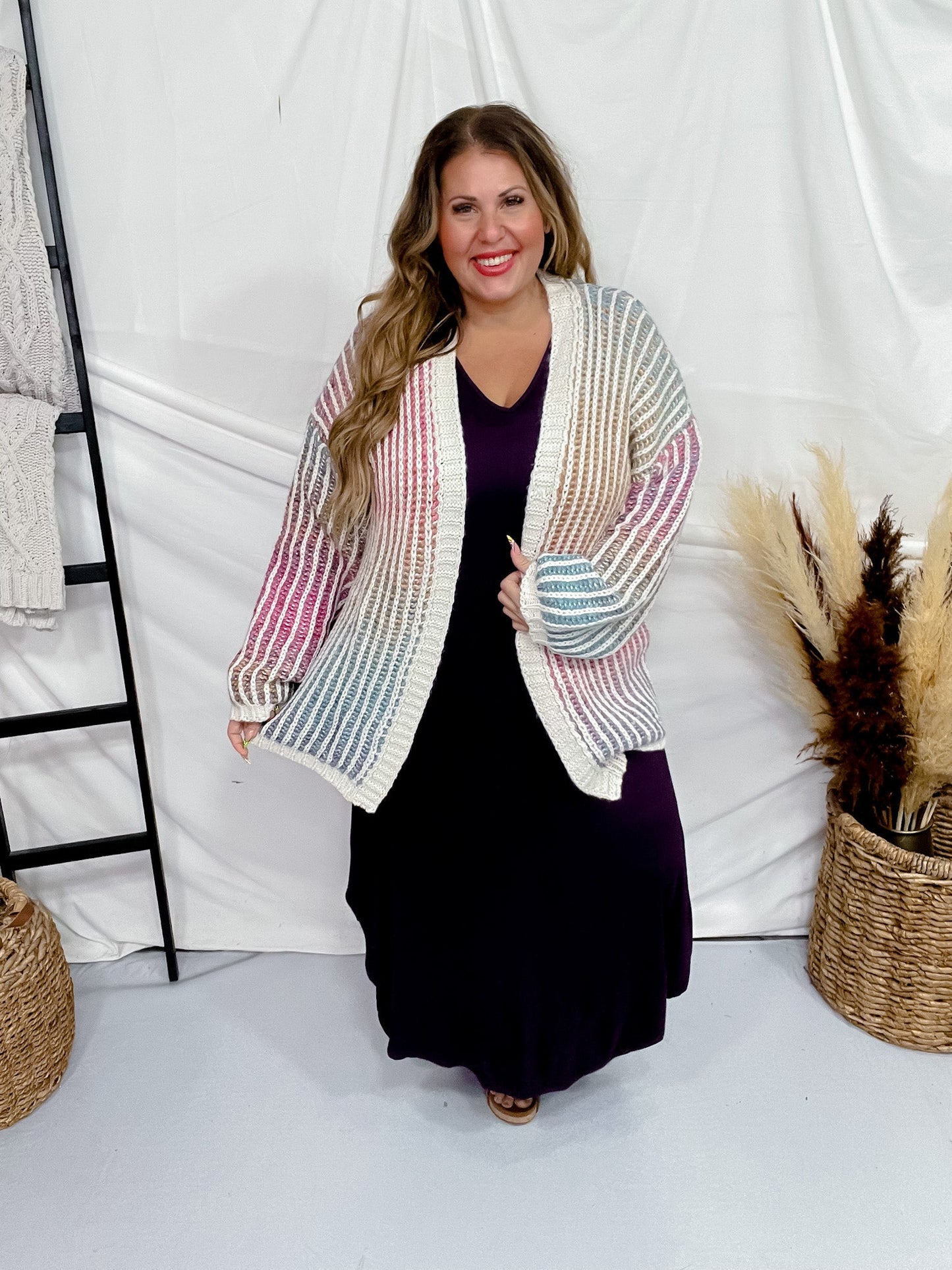 Pink Multi - Colored Ombre Sweater Cardigan - Whiskey Skies - ADORA