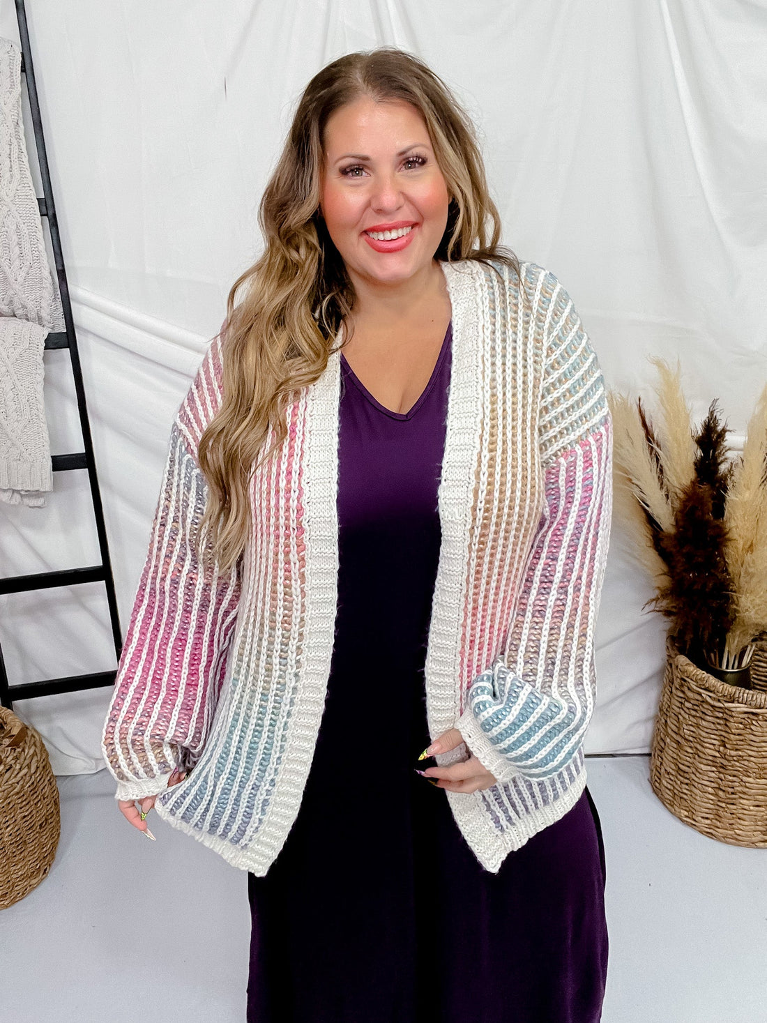 Pink Multi - Colored Ombre Sweater Cardigan - Whiskey Skies - ADORA