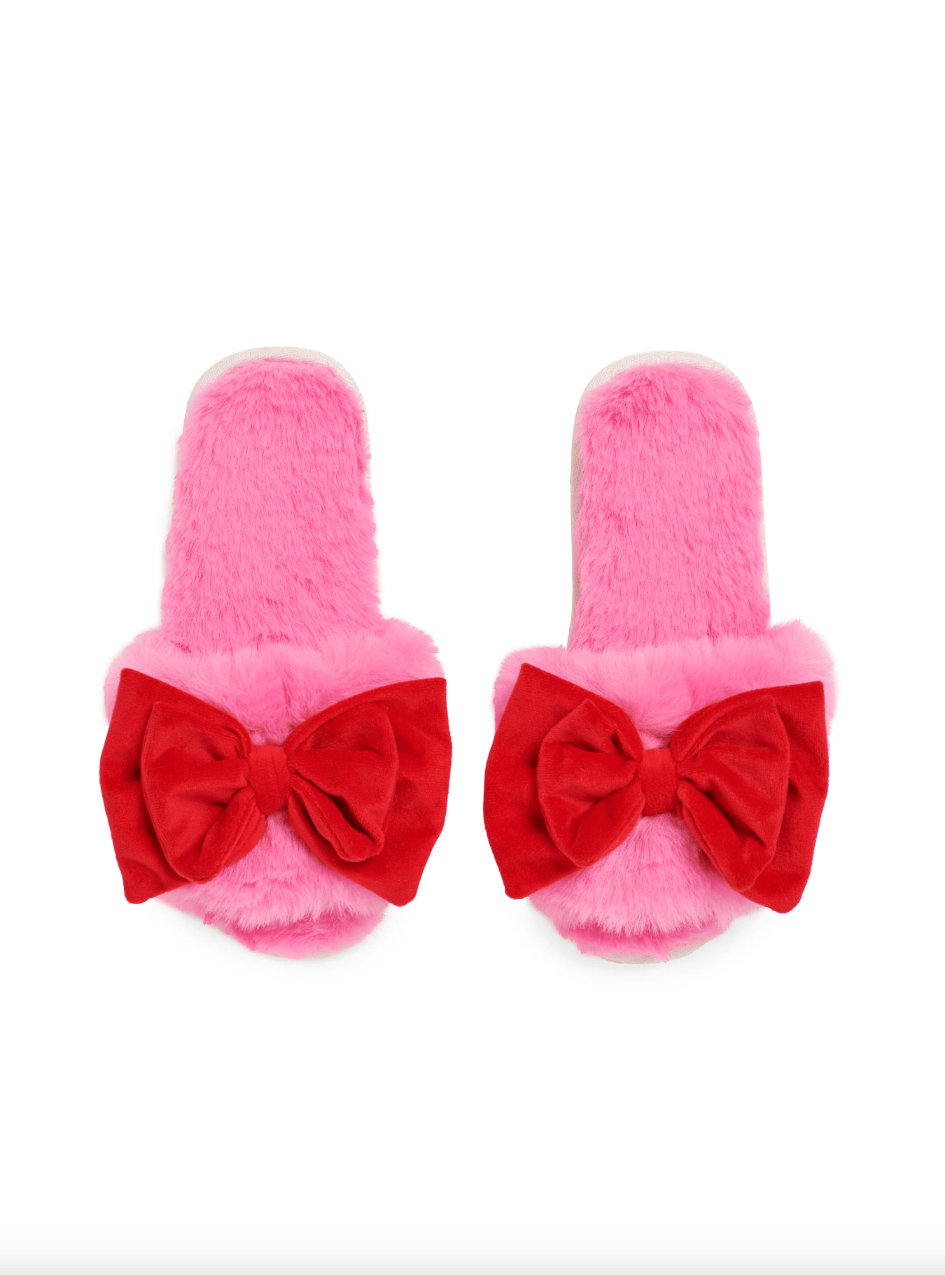 Pink Noelle Slippers W/ Red Bows - Whiskey Skies - SHIRALEAH