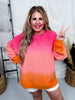 Pink & Orange Dip Dyed Corded Crew Neck Pullover - Whiskey Skies - MOON RYDER