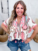 Pink Paisley Print Top With Split Neckline & Tassel Ties - Whiskey Skies - UMGEE