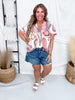 Pink Paisley Print Top With Split Neckline & Tassel Ties - Whiskey Skies - UMGEE
