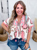 Pink Paisley Print Top With Split Neckline & Tassel Ties - Whiskey Skies - UMGEE
