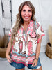 Pink Paisley Print Top With Split Neckline & Tassel Ties - Whiskey Skies - UMGEE