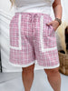 Pink Plaid Drawstring Shorts With Lace Trim - Whiskey Skies - ODDI